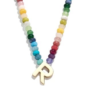 image:imageBaubleBar SemiPrecious Block Initial Necklace for Women  Colorful Personalized Necklaces Custom Pendant Necklace wNatural Gemstones Beaded Necklace Fashion JewelryR