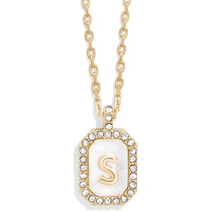 image:imageBaubleBar Initial Necklace  Dainty GoldPlated Personalized Letter Pendant Necklace Small Dog Tag Style DesignMother of Pearl