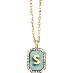 image:imageBaubleBar Initial Necklace  Dainty GoldPlated Personalized Letter Pendant Necklace Small Dog Tag Style DesignTurquoise Stone